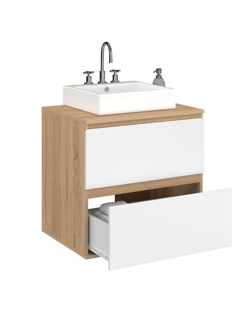 Mobile lavabo sospeso Tom 2 cassetti bianco/legno - 60x45x60 cm