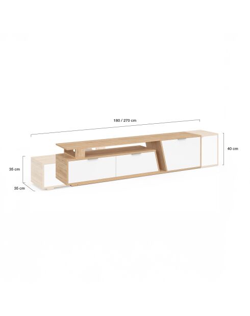 Porta TV allungabile Livona legno/bianco - 270x35x40 cm