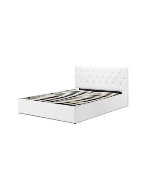 Lit coffre Hanna en PVC blanc avec sommier 160x200 cm
