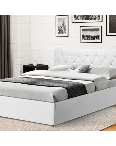 Lit coffre Hanna en PVC blanc avec sommier 160x200 cm