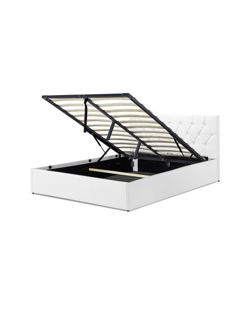 Lit coffre Hanna en PVC blanc avec sommier 160x200 cm