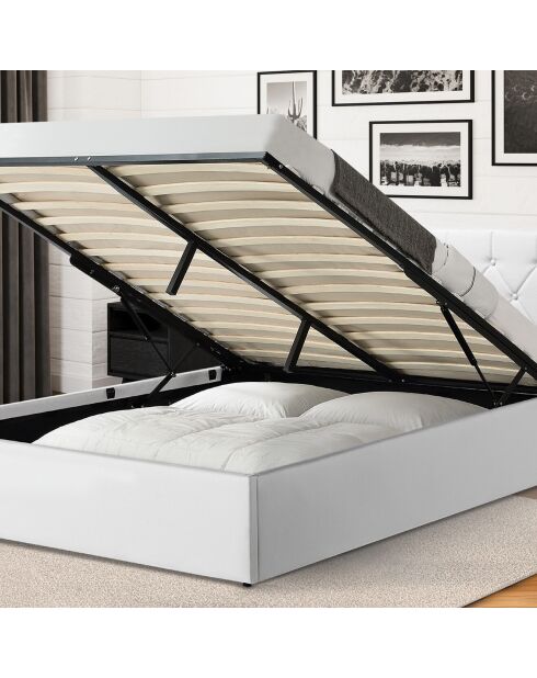 Lit coffre Hanna en PVC blanc avec sommier 160x200 cm