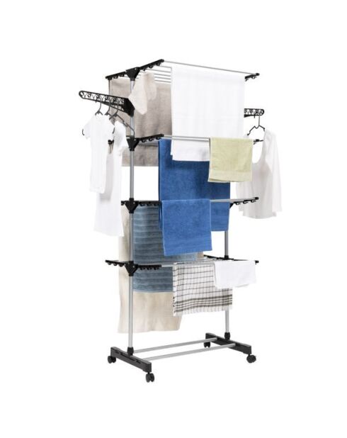 Séchoir Néo noir 4 niveaux d'étendage - 129x58x165 cm