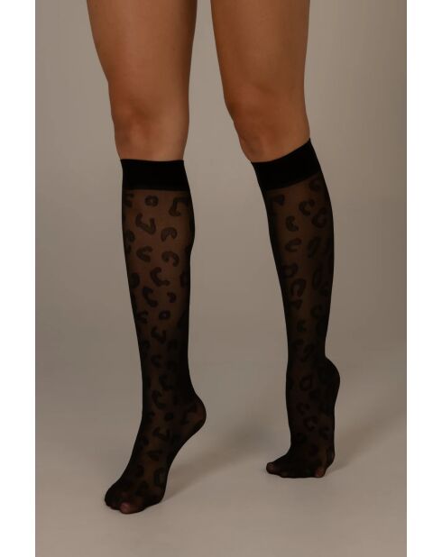 Calzini al ginocchio leopardati neri