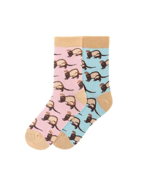 Set di 2 paia di calzini in cotone blu/rosa