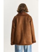 Manteau en daim avec poches en fausse fourrure et col châle brune