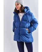 Doudoune longue à capuche avec cordon de serrage bleu marine