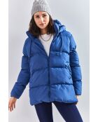 Doudoune longue à capuche avec cordon de serrage bleu marine