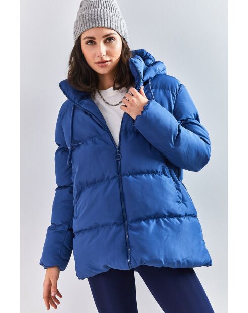 Doudoune longue à capuche avec cordon de serrage bleu marine