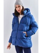 Doudoune longue à capuche avec cordon de serrage bleu marine