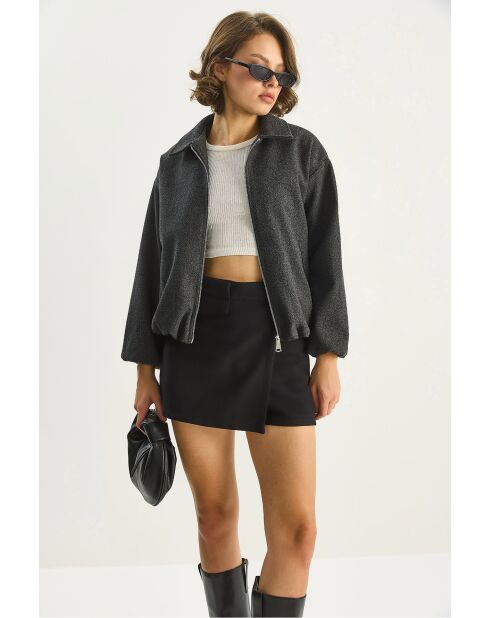 Blouson aviateur zippé en laine mélangée avec poches anthracite