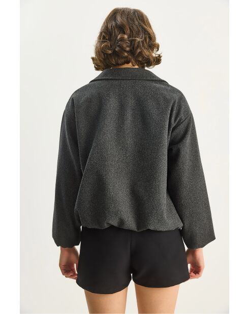 Blouson aviateur zippé en laine mélangée avec poches anthracite
