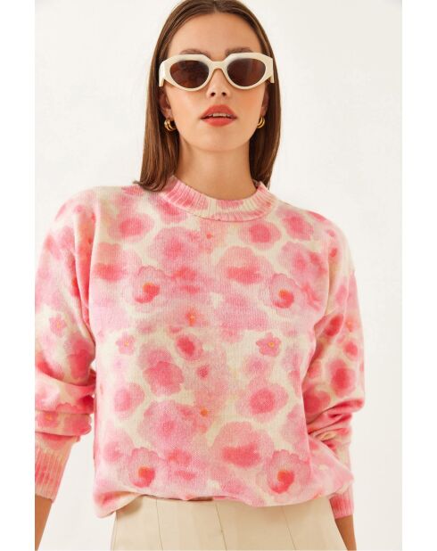 Maglione in maglia a blocchi di colore beige e rosa