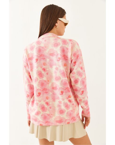 Maglione in maglia a blocchi di colore beige e rosa