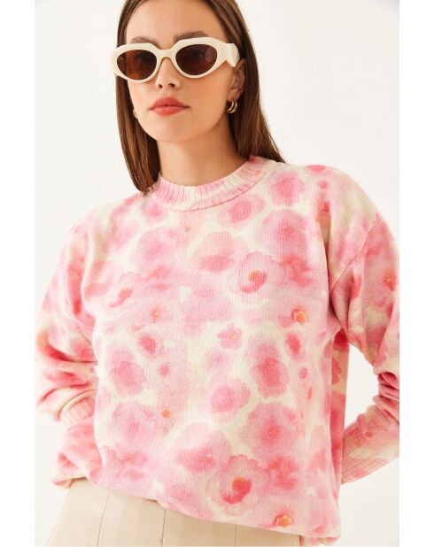 Maglione in maglia a blocchi di colore beige e rosa