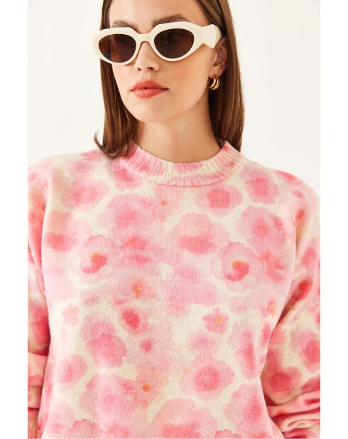 Maglione in maglia a blocchi di colore beige e rosa