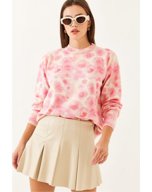 Maglione in maglia a blocchi di colore beige e rosa