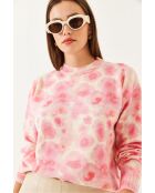 Maglione in maglia a blocchi di colore beige e rosa