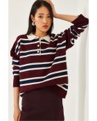 Pull polo en maille bourgogne et crème