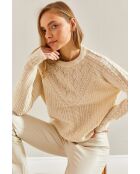 Cremefarbener gemusterter Strickpullover