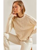 Cremefarbener gemusterter Strickpullover