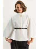 Poncho ceinturé avec boutons dorés blanc