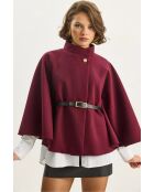 Poncho ceinturé avec boutons dorés cerise