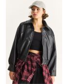 Chaqueta bomber sobredimensionada de piel sintética con cintura elástica negra