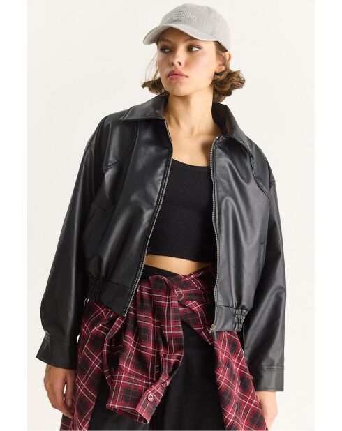 Chaqueta bomber sobredimensionada de piel sintética con cintura elástica negra