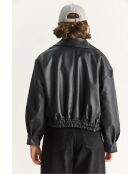 Chaqueta bomber sobredimensionada de piel sintética con cintura elástica negra