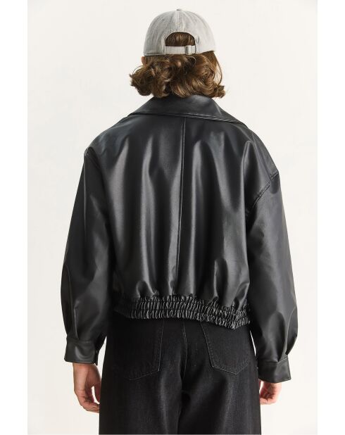 Chaqueta bomber sobredimensionada de piel sintética con cintura elástica negra