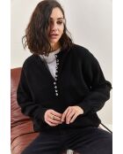 Maglione a collo alto a righe con colletto abbottonato nero