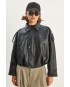 Chaqueta bomber extragrande de piel sintética con detalles de bolsillo negros