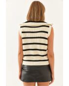 Pull sans manches rayé col marinière crème/noir