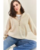 Pull en maille à col roulé boutonné crème