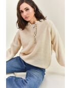 Pull en maille à col roulé boutonné crème