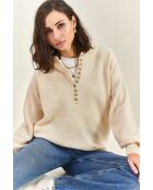 Pull en maille à col roulé boutonné crème