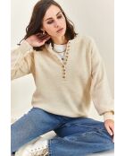 Pull en maille à col roulé boutonné crème