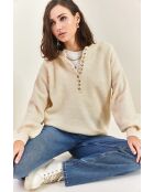 Pull en maille à col roulé boutonné crème