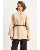 Poncho avec ceinture et boutons dorés col montant beige