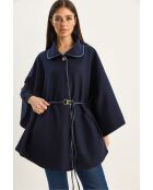 Cape à poches ceinturée en similicuir bleu marine