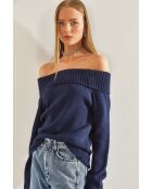 Pull en maille à col madonna bleu marine