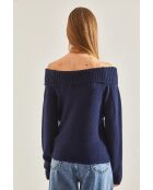 Pull en maille à col madonna bleu marine