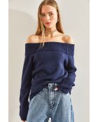 Pull en maille à col madonna bleu marine