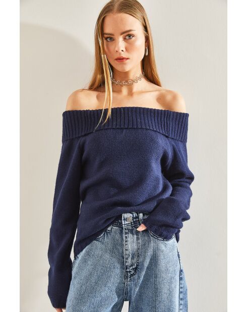 Pull en maille à col madonna bleu marine