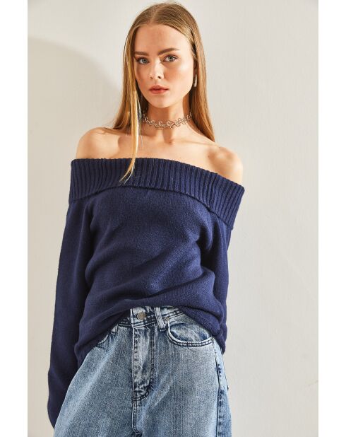 Pull en maille à col madonna bleu marine