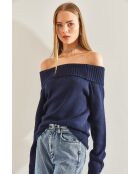 Pull en maille à col madonna bleu marine