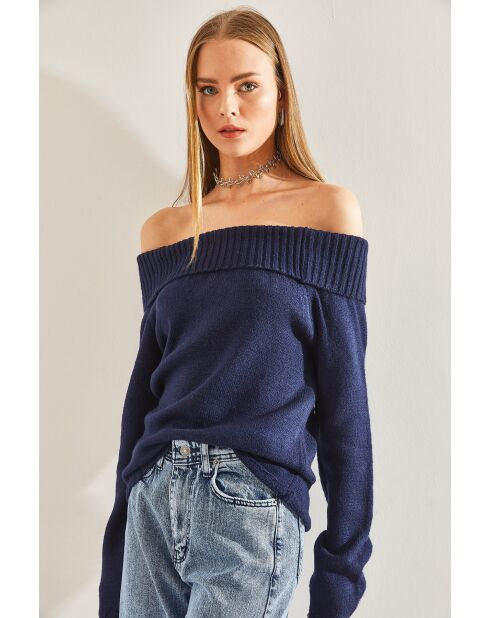 Pull en maille à col madonna bleu marine