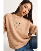 Maglione in maglia di perle con dettaglio a cuore rosa cipria