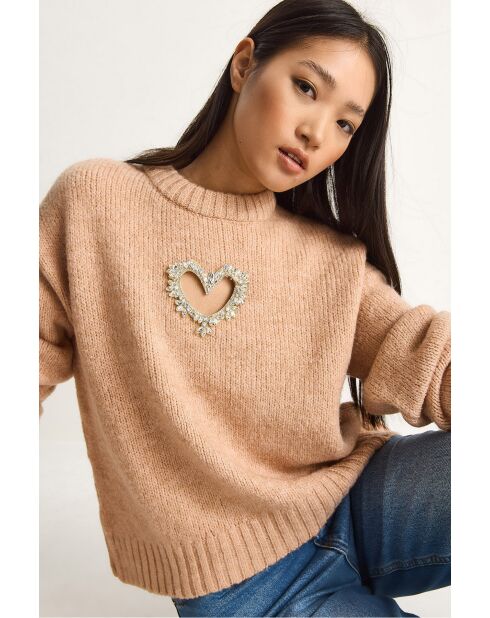 Maglione in maglia di perle con dettaglio a cuore rosa cipria